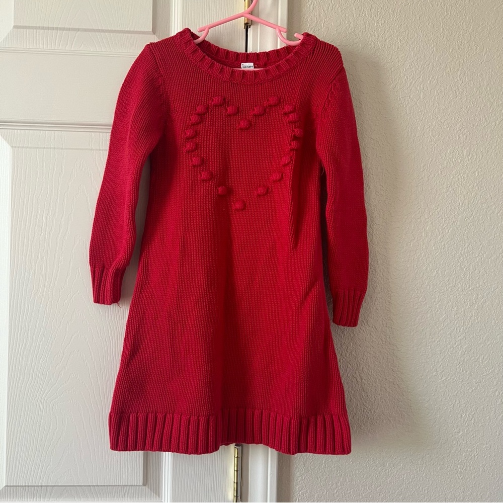 Girls Old Navy red heart knit sweater dress size 5T